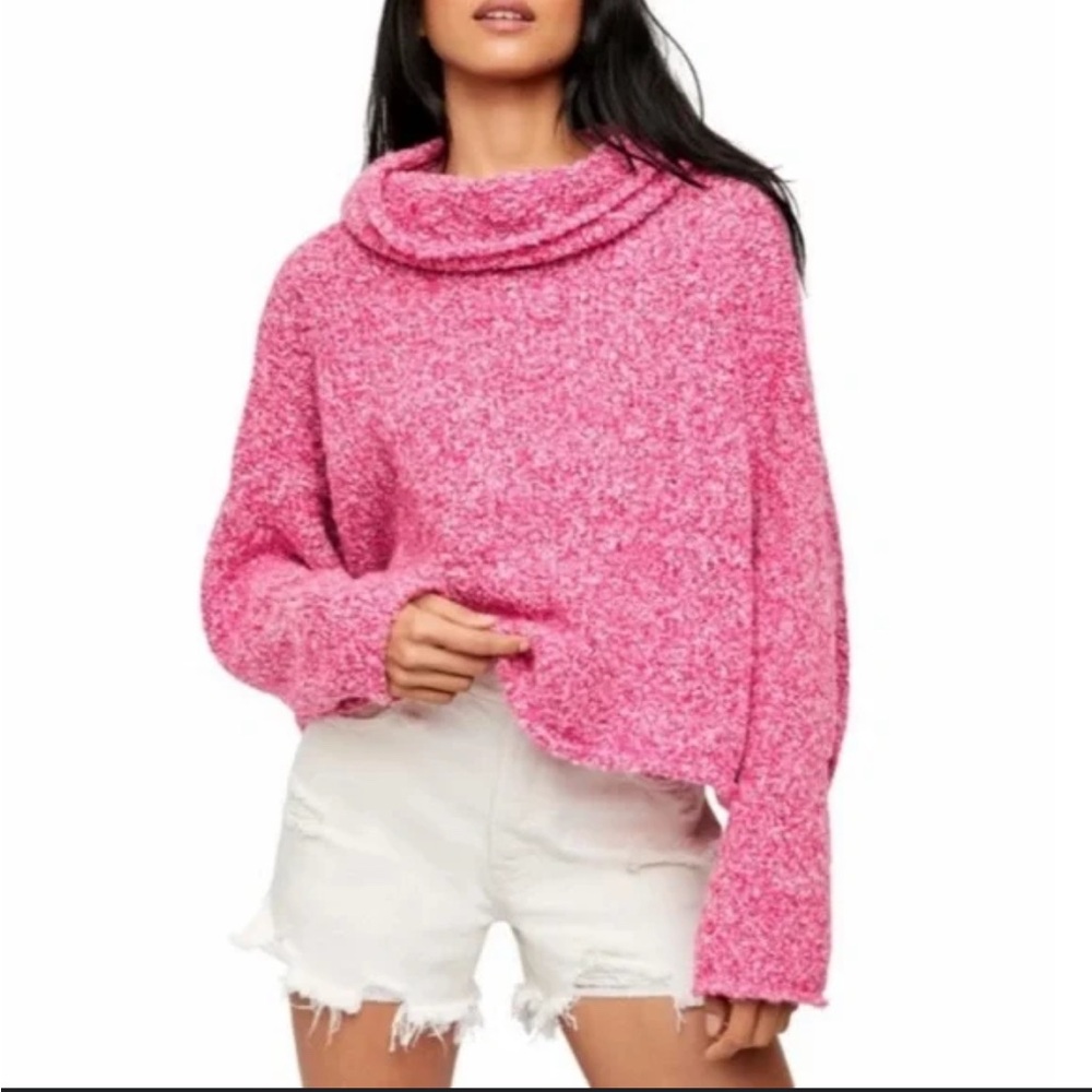 VGUC Free People BFF cowl neck sweater in Prickly Pear Pink